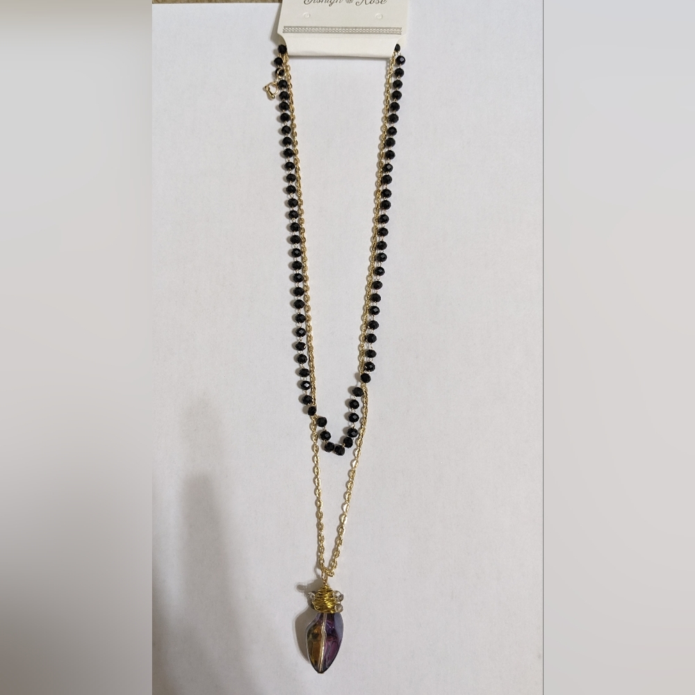 NWT 2-Layer Necklace with Purple Crystal/Irridescent Pendant